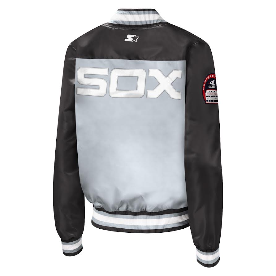 Chicago White Sox Starter Cooperstown Collection Black Batterman Satin Button Down Jacket for Women product image 2,
