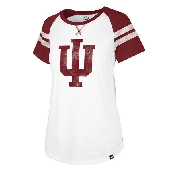 Indiana Hoosiers '47 NCAA Women Fly Out Raglan T-Shirt product image 1, provided for visual reference and product detail