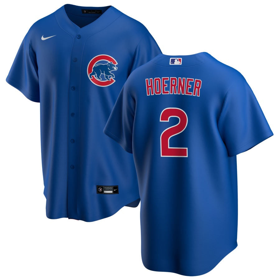 NIKE Men Nico Hoerner Chicago Cubs Blue Alternate Premium Stitch Replica Jersey product image 1, provided for visual