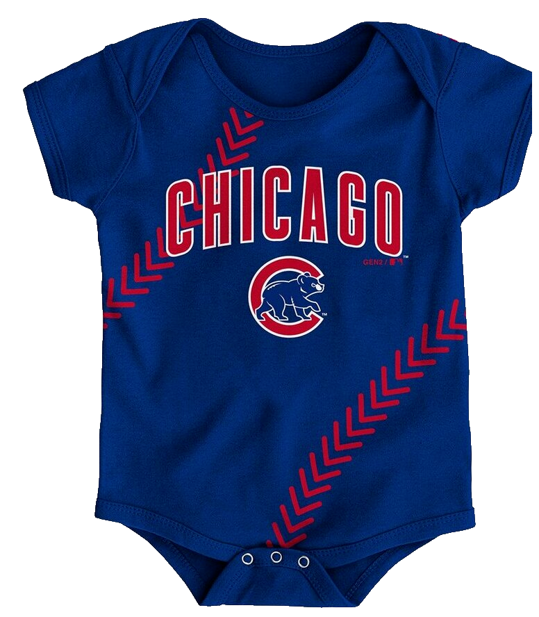 Infant Chicago Cubs Majestic Blue Fan-Atic Baseball Bodysuit product image 1, provided for visual reference and product
