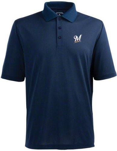 Milwaukee Brewers Navy Pique Extra Light Polo Shirt product image 1, provided for visual reference and product detail review
