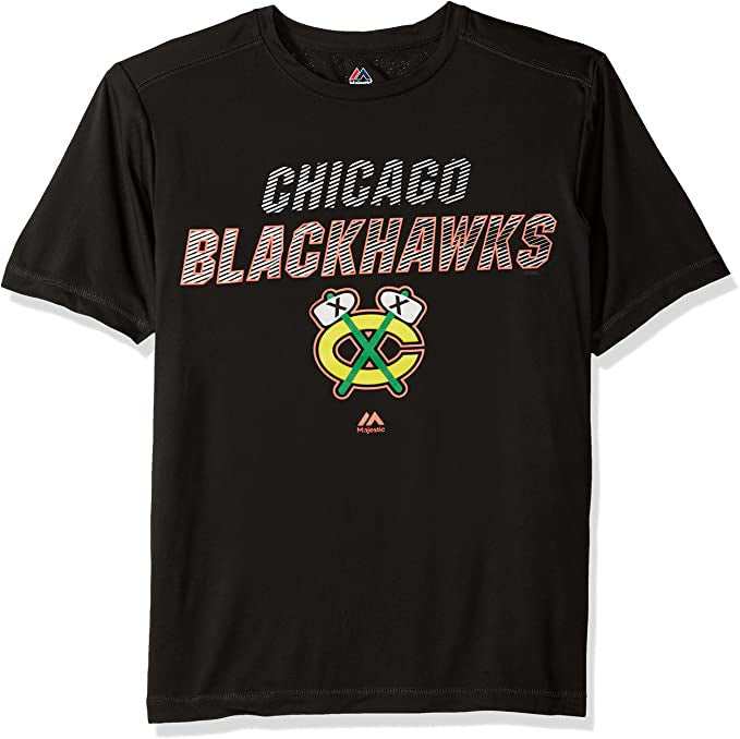 Chicago Blackhawks Black Charging Synthetic Performance T-Shirt by Majestic product image 1, provided for visual reference