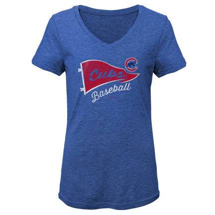 Girls Youth Chicago Cubs Banner Wave Triblend V-Neck T-Shirt product image 1, provided for visual reference and product