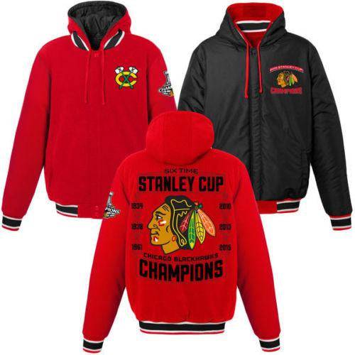 Mens Chicago Blackhawks 2015 Stanley Cup Champions Hooded Reversible Jacket product image 1, provided for visual reference