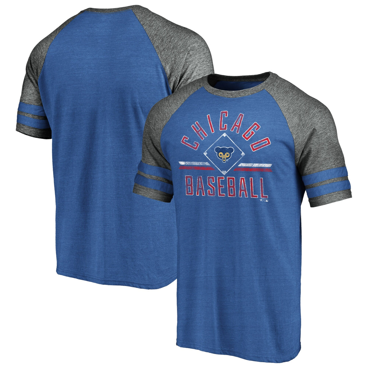 Chicago Cubs Fanatics Branded Heathered Royal/Gray True Classics Diamond Legacy Tri-Blend Raglan T-Shirt for Men product
