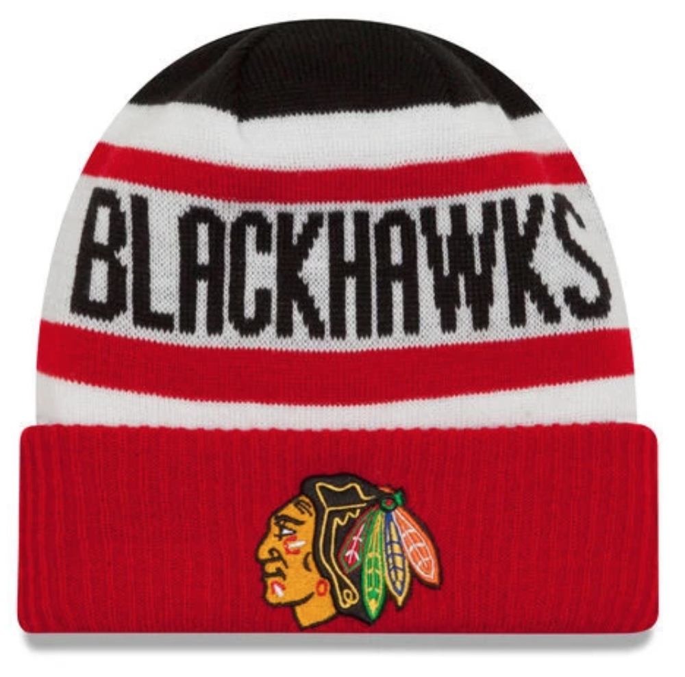 Chicago Blackhawks Child/Youth Biggest Fan Knit Hat By New Era product image 1, provided for visual reference and product