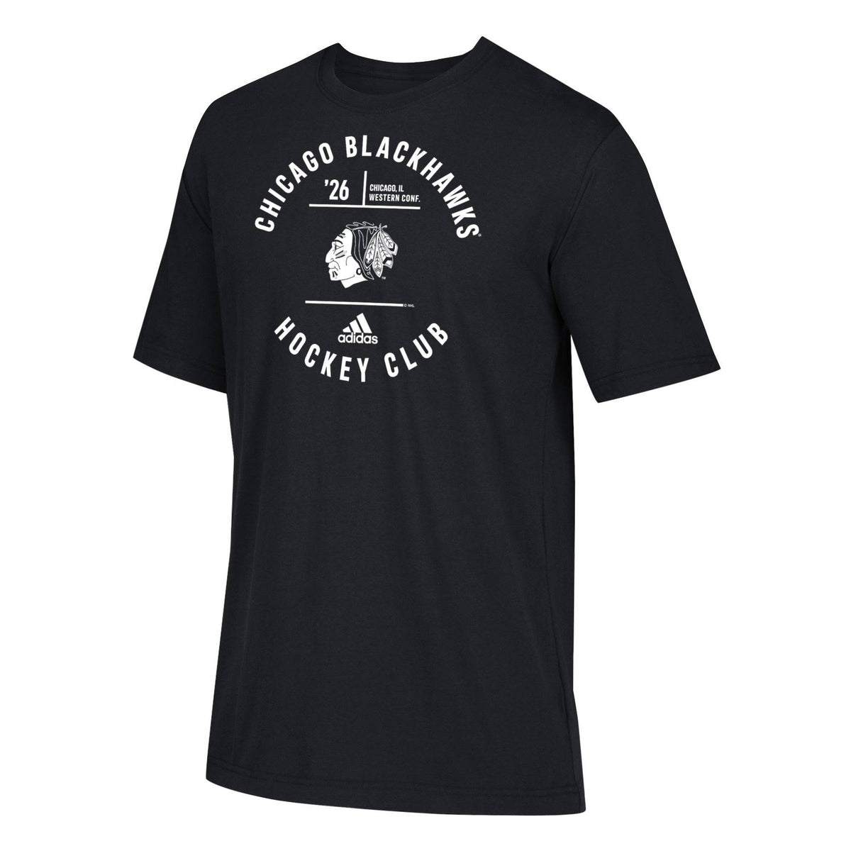 Mens Chicago Blackhawks Hockey Club Premium Adidas Black T-Shirt product image 1, provided for visual reference and product