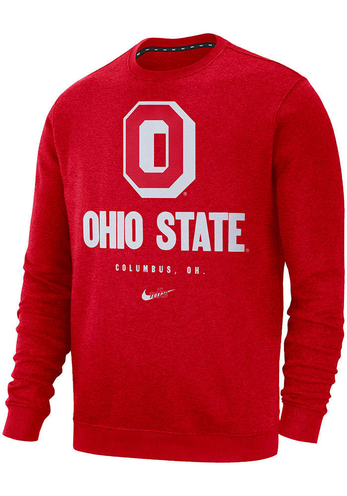 Ohio State Buckeyes Red Nike College Club Fleece Crew Neck Sweatshirt for Men product image 1, provided for visual reference