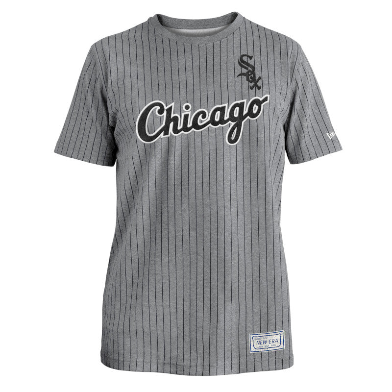 Chicago White Sox Gray Road Logo Pinstripe New Era T-Shirt for Men product image 1, provided for visual reference and
