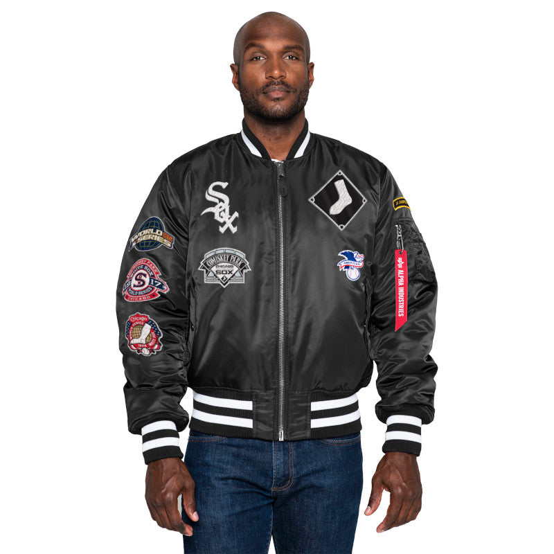Chicago White Sox Alpha Industries X New Era Black MA-1 Bomber Jacket for Men product image 8, provided for visual reference