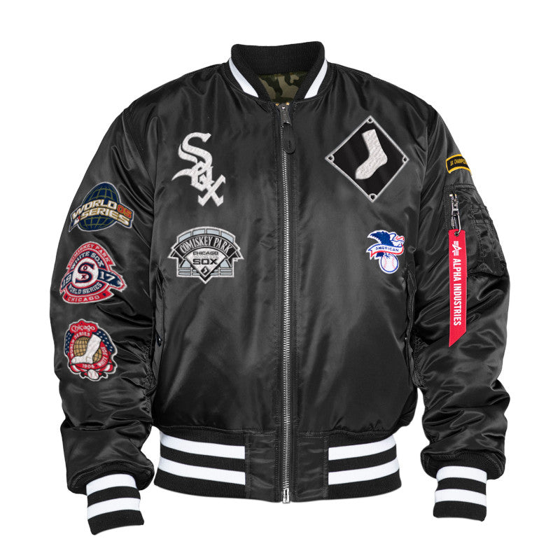 Chicago White Sox Alpha Industries X New Era Black MA-1 Bomber Jacket for Men product image 2, provided for visual reference