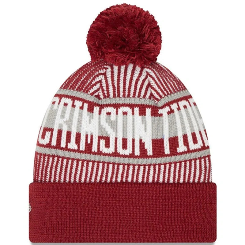 Alabama Crimson Tide Crimson NCAA New Era Knitstripe Cuffed Pom Knit Hat for Men product image 2, provided for visual