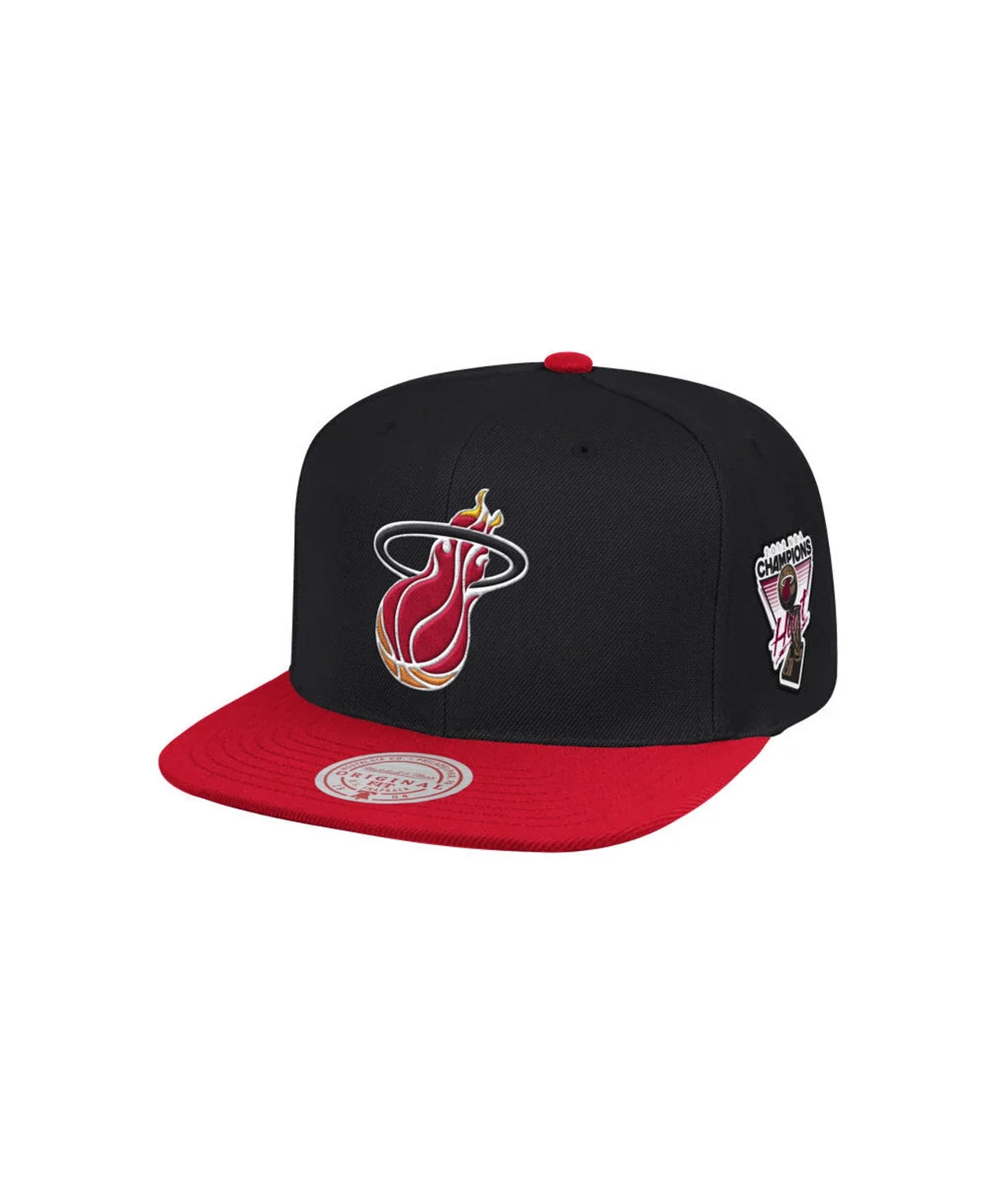 Miami Heat Mitchell & Ness Black/Red NBA Patches 2 Tone Snapback Adjustable Hat for Men product image 4, provided for visual