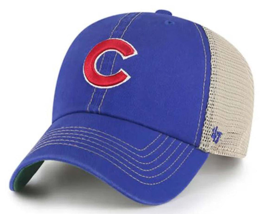 Mens Chicago Cubs Primary Logo Trawler Adjustable Trucker Hat product image 1, provided for visual reference and product
