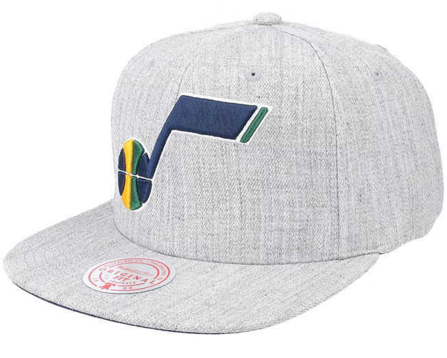 Utah Jazz Gray Heathered 2.0 Mitchell & Ness Snapback Hat product image 1, provided for visual reference and product detail