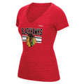 Chicago Blackhawks Reebok Red Bevel Stacked V-Neck T-Shirt for Women product image 1, provided for visual reference and
