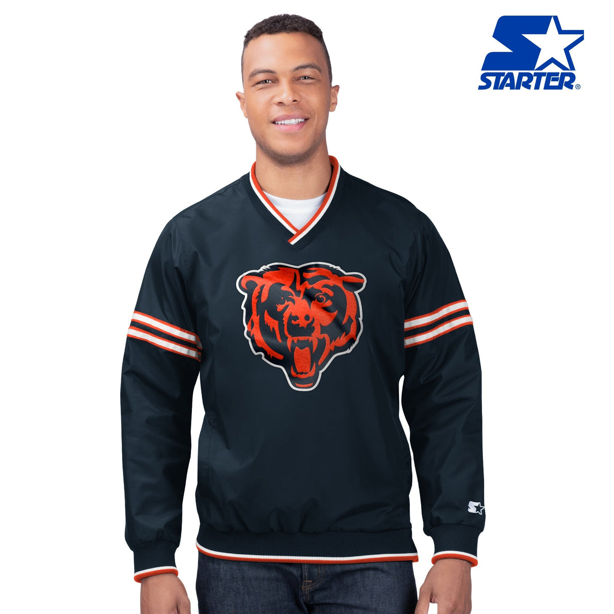 Chicago Bears Navy First Class Starter Pullover Jacket for Men product image 1, provided for visual reference and product