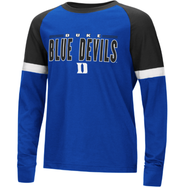 Duke Blue Devils Colosseum Youth Ollie Long Sleeve Raglan T-Shirt product image 1, provided for visual reference and product