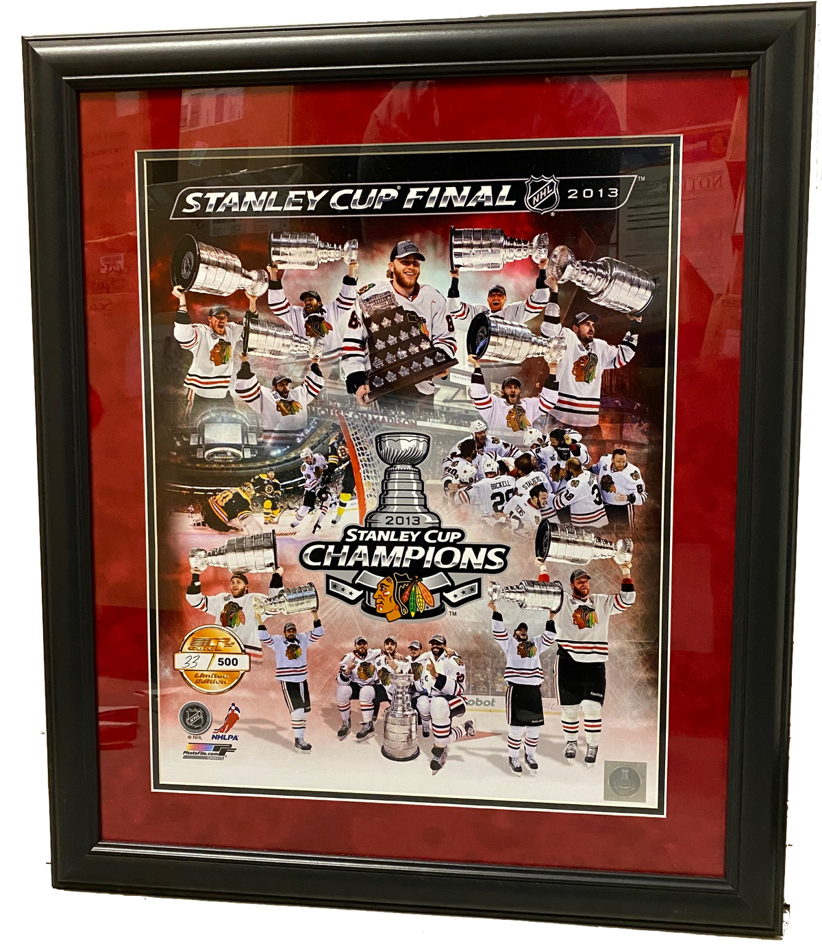 Chicago Blackhawks 2015 Stanley Cup Champions Limited Edition Team Collage 23" x 27" Overall Framed Photo product image 1,