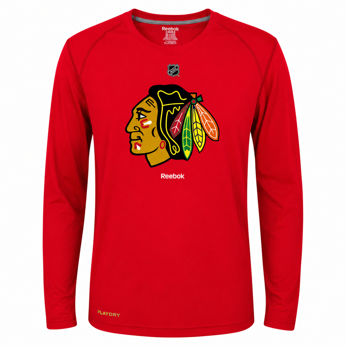Chicago Blackhawks Youth Team Logo Dri-fit Long Sleeve T-Shirt By Reebok-Red product image 1, provided for visual reference