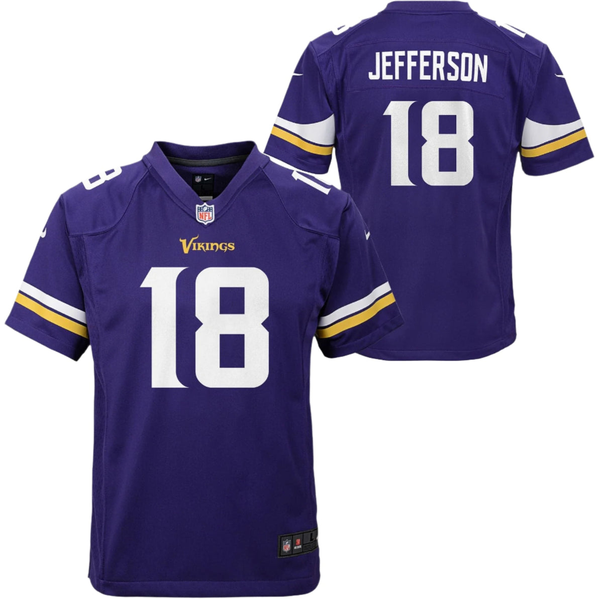 Youth Justin Jefferson Minnesota Vikings Purple Nike Game Jersey product image 1, provided for visual reference and product