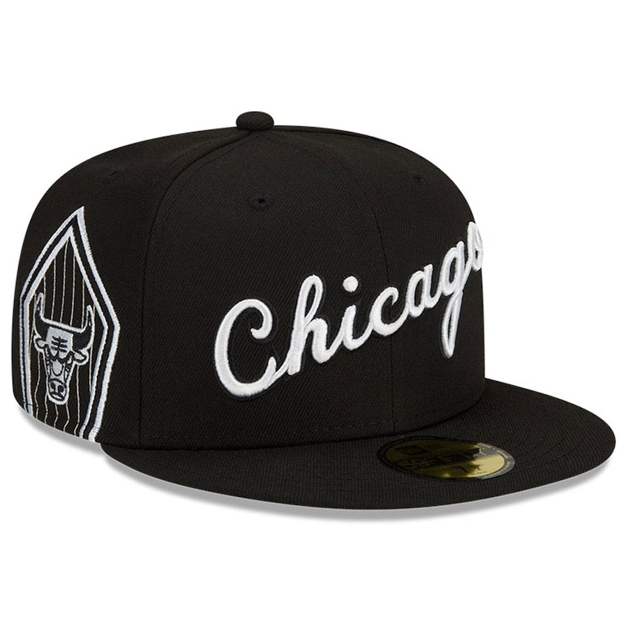 Chicago Bulls 2021-2022 City Edition Black New Era 59FIFTY Fitted Hat for Men product image 3, provided for visual reference