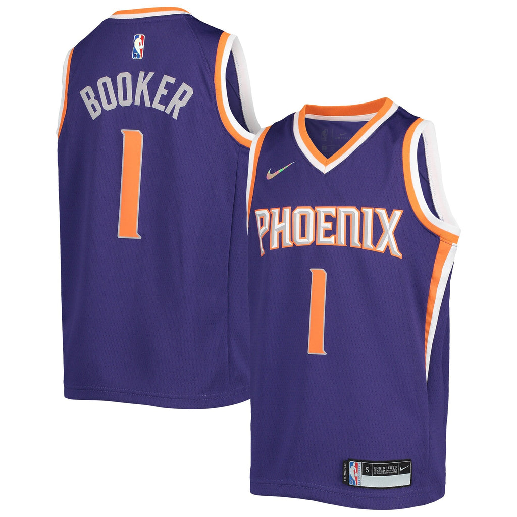 Youth Devin Booker Phoenix Suns Nike Purple Icon Edition Swingman Jersey product image 1, provided for visual reference and
