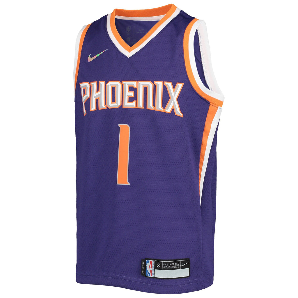 Youth Devin Booker Phoenix Suns Nike Purple Icon Edition Swingman Jersey product image 2, provided for visual reference and