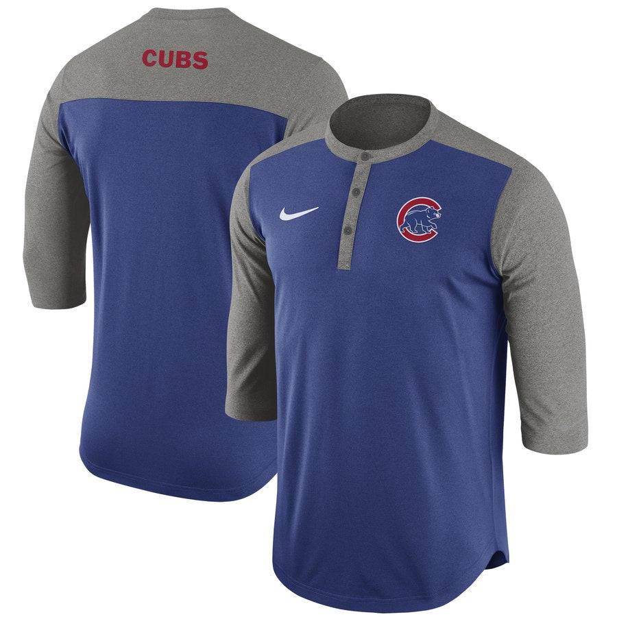 Chicago Cubs Men’s Royal Nike Dri Fit Henley 3/4 Sleeve T-Shirt product image 1, provided for visual reference and product