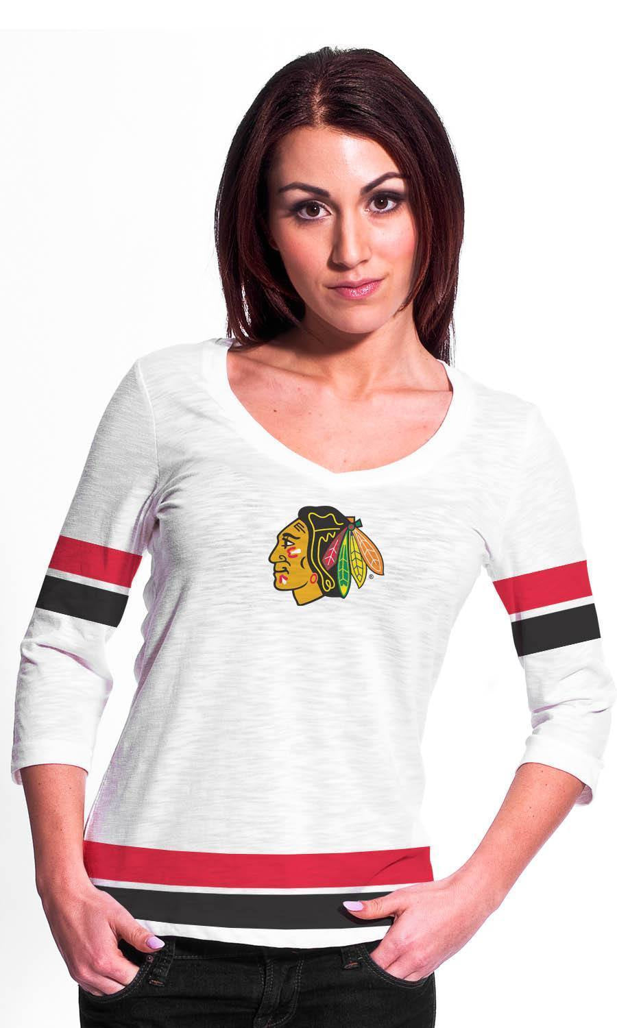 Chicago Blackhawks Scrimmage Chloe FX 3/4 Sleeve T-Shirt-Off White for Women product image 1, provided for visual reference
