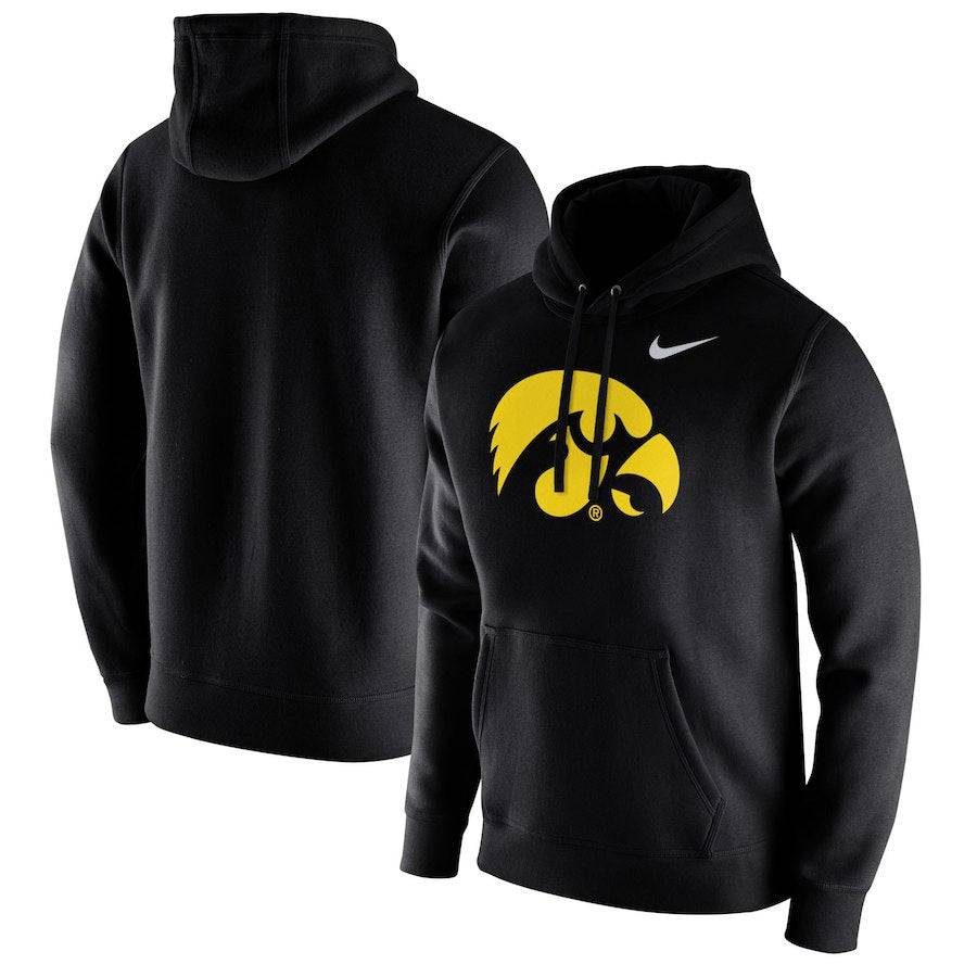 Iowa Hawkeyes Nike Club Fleece Pullover Hoodie – Black product image 1, provided for visual reference and product detail