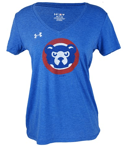 Chicago Cubs Under Armour Heathered Royal Cooperstown Collection 1990's Logo Performance Tri-Blend V-Neck T-Shirt for Women