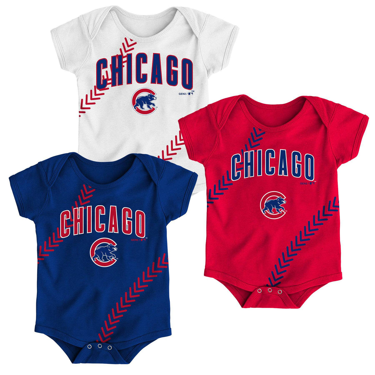 Newborn/Infant Chicago Cubs Blue/Red/White Ball Fan-tastic Three-Pack Bodysuit Set product image 1, provided for visual