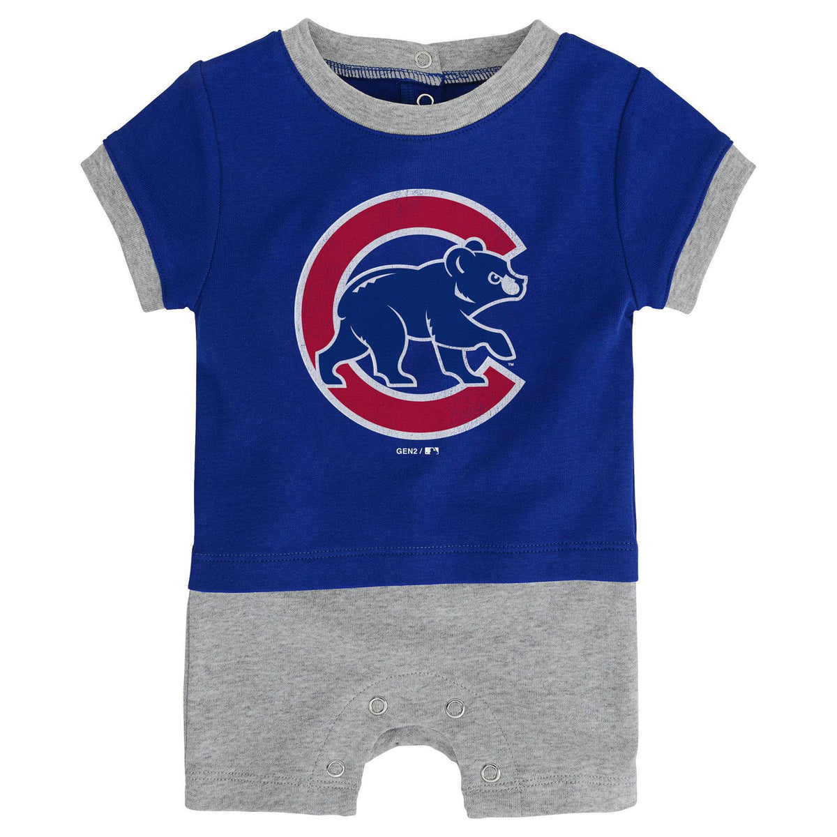 Infant Chicago Cubs Royal/ Gray Base Runner Romper product image 1, provided for visual reference and product detail review