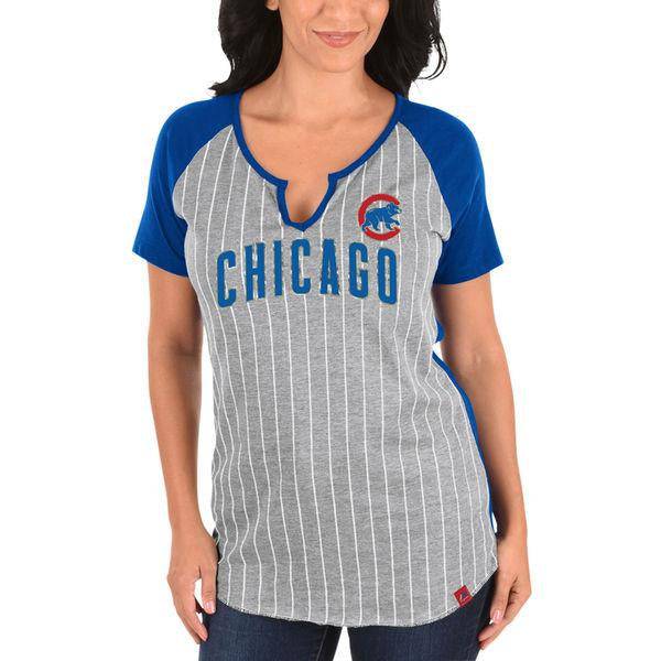 Chicago Cubs Majestic Gray/Royal From the Stretch V-Notch T-Shirt for Women product image 1, provided for visual reference