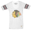 Chicago Blackhawks 3-Stripe Primary Logo Scoop T-Shirt-White for Women product image 1, provided for visual reference and