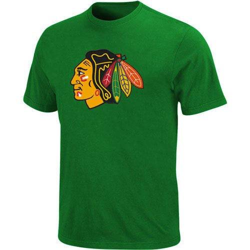 NHL Chicago Blackhawks Antigua Kelly Green Wordmark T-shirt for Men product image 1, provided for visual reference and