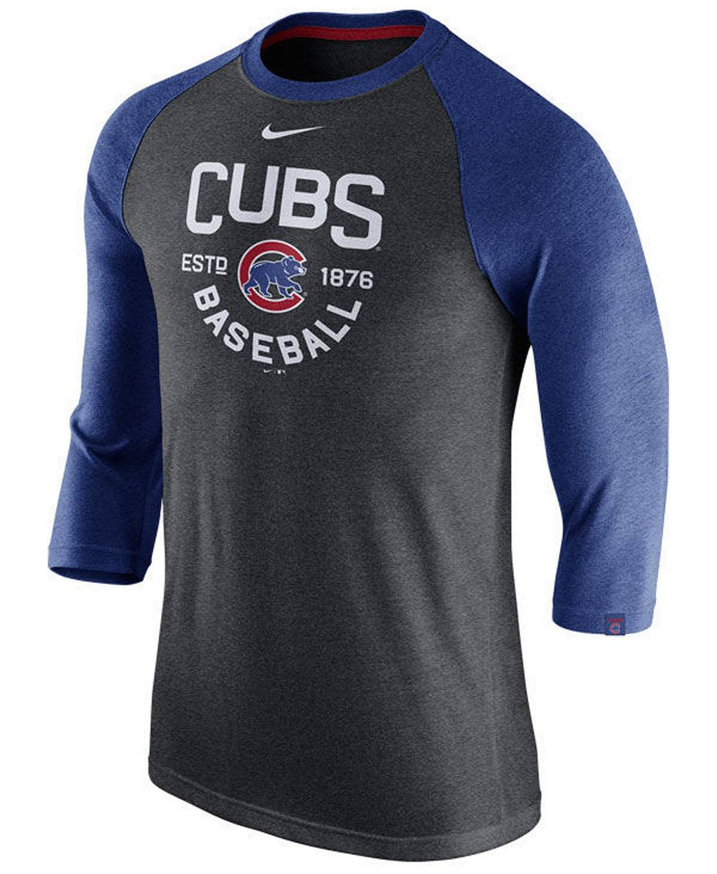 Nike Men Chicago Cubs Triblend Three-Quarter Raglan T-Shirt product image 1, provided for visual reference and product