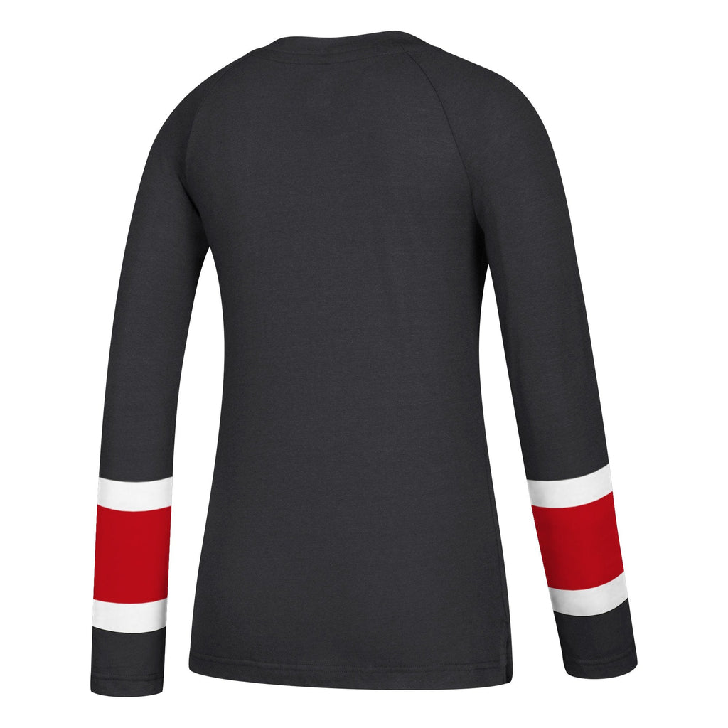 Women’s Chicago Blackhawks Black Long Sleeve Henley T-Shirt product image 2, provided for visual reference and product