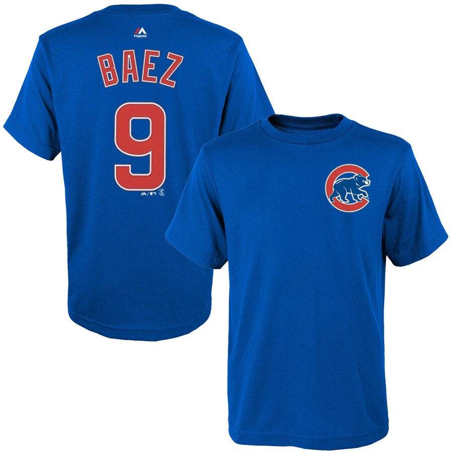 Youth MLB Chicago Cubs Javier Baez Majestic Royal Player Name & Number T-Shirt product image 1, provided for visual