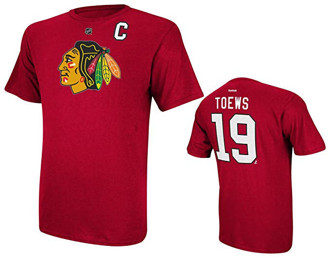 Chicago Blackhawks Jonathan Toews Red Premium Name & Number T-Shirt for Men product image 1, provided for visual reference