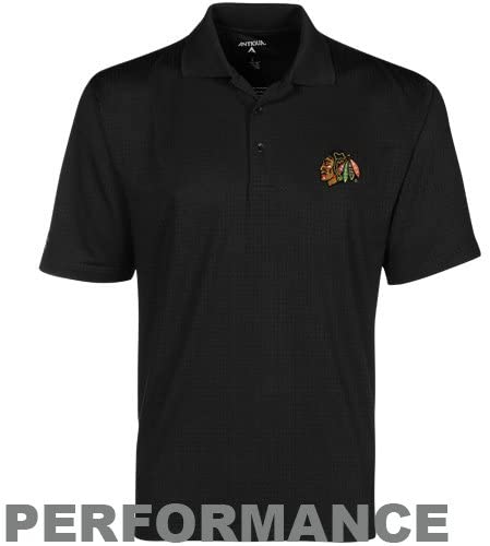 NHL Antigua Chicago Blackhawks Black Phoenix Performance Polo product image 1, provided for visual reference and product