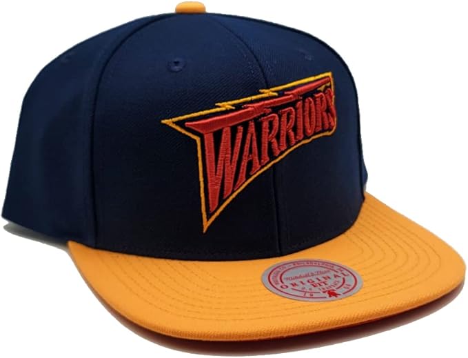 Golden State Warriors Mitchell & Ness Hardwood Classics Reload 2.0 Snapback Hat - Navy/Yellow product image 3, provided for