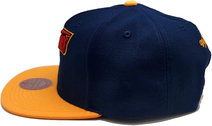 Golden State Warriors Mitchell & Ness Hardwood Classics Reload 2.0 Snapback Hat - Navy/Yellow product image 4, provided for