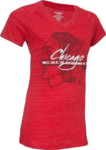 Chicago Blackhawks Fast Stripes Triblend V Neck T-Shirt for Women product image 1, provided for visual reference and product