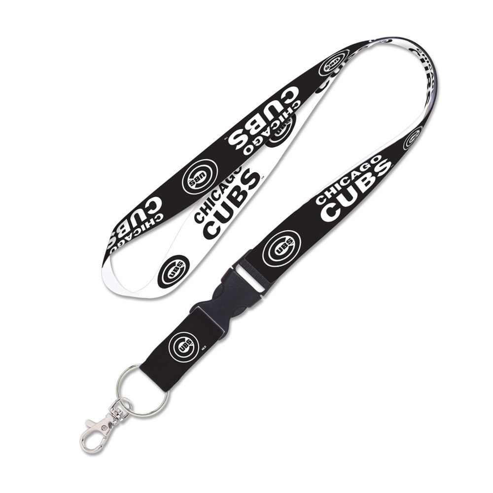 Chicago Cubs Black & White 1" Lanyard With Detachable Buckle product image 1, provided for visual reference and product