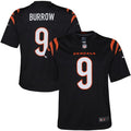 Youth Cincinnati Bengals Joe Burrow Nike Black Game Jersey product image 1, provided for visual reference and product detail