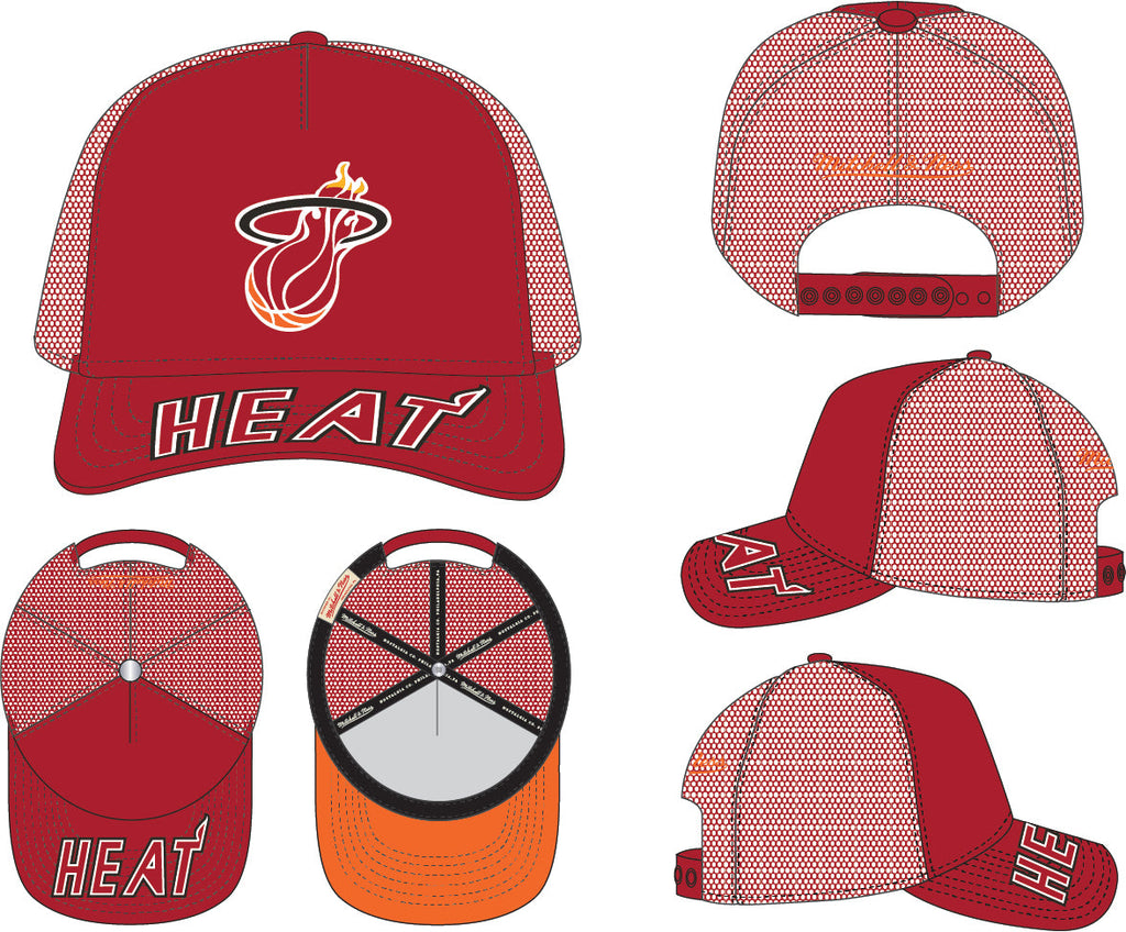 Mens Miami Heat NBA Puff The Magic Trucker HWC Mitchell & Ness Snapback Hat product image 4, provided for visual reference