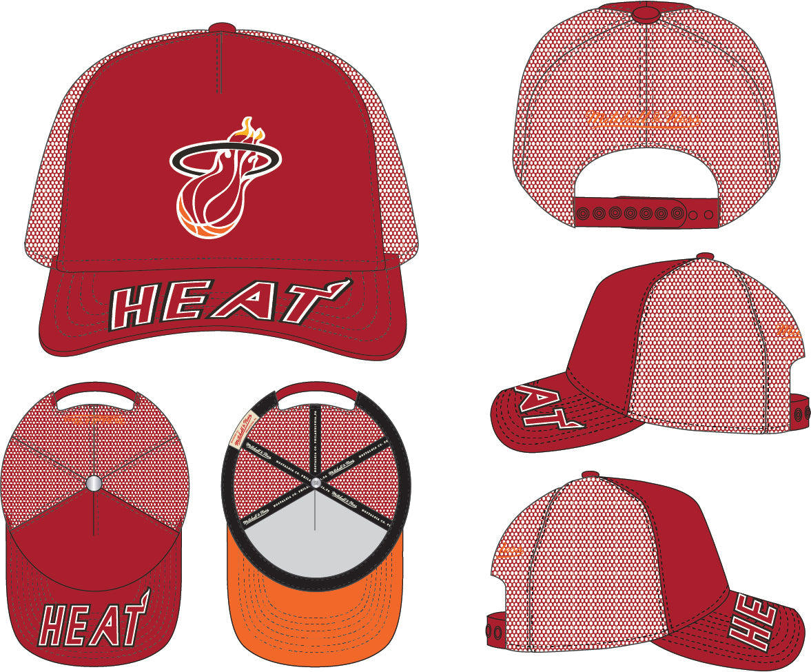 Mens Miami Heat NBA Puff The Magic Trucker HWC Mitchell & Ness Snapback Hat product image 4, provided for visual reference