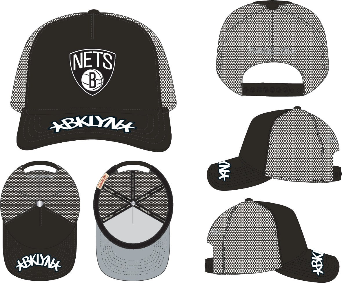 Mens Brooklyn Nets NBA Puff The Magic Trucker Mitchell & Ness Snapback Hat product image 4, provided for visual reference